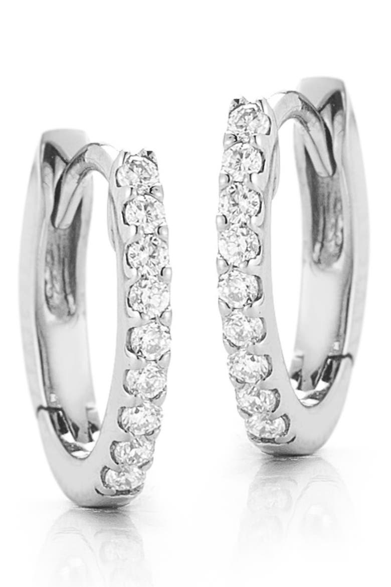 Diamond Huggie Hoop Earrings, Main, color, WHITE GOLD/DIAMOND