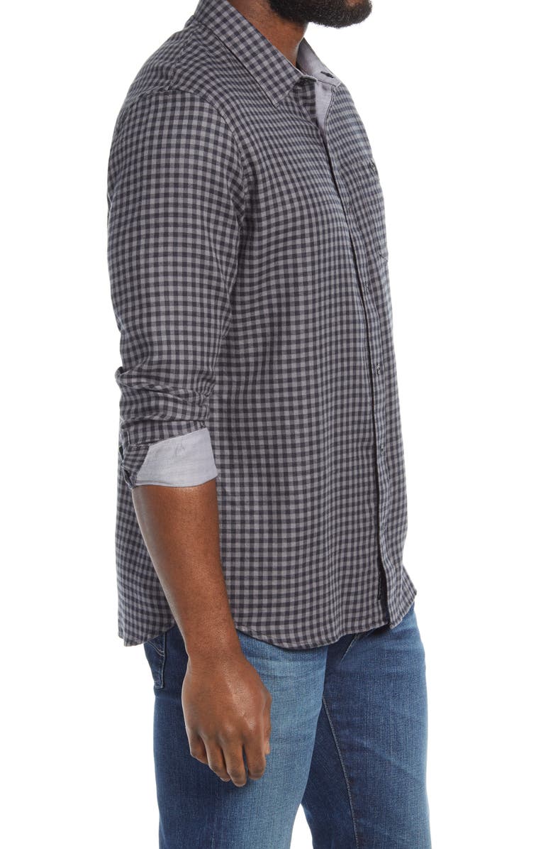 TravisMathew Touch and Go Regular Fit Plaid Cotton Button-Up Shirt, Alternate, color, Black