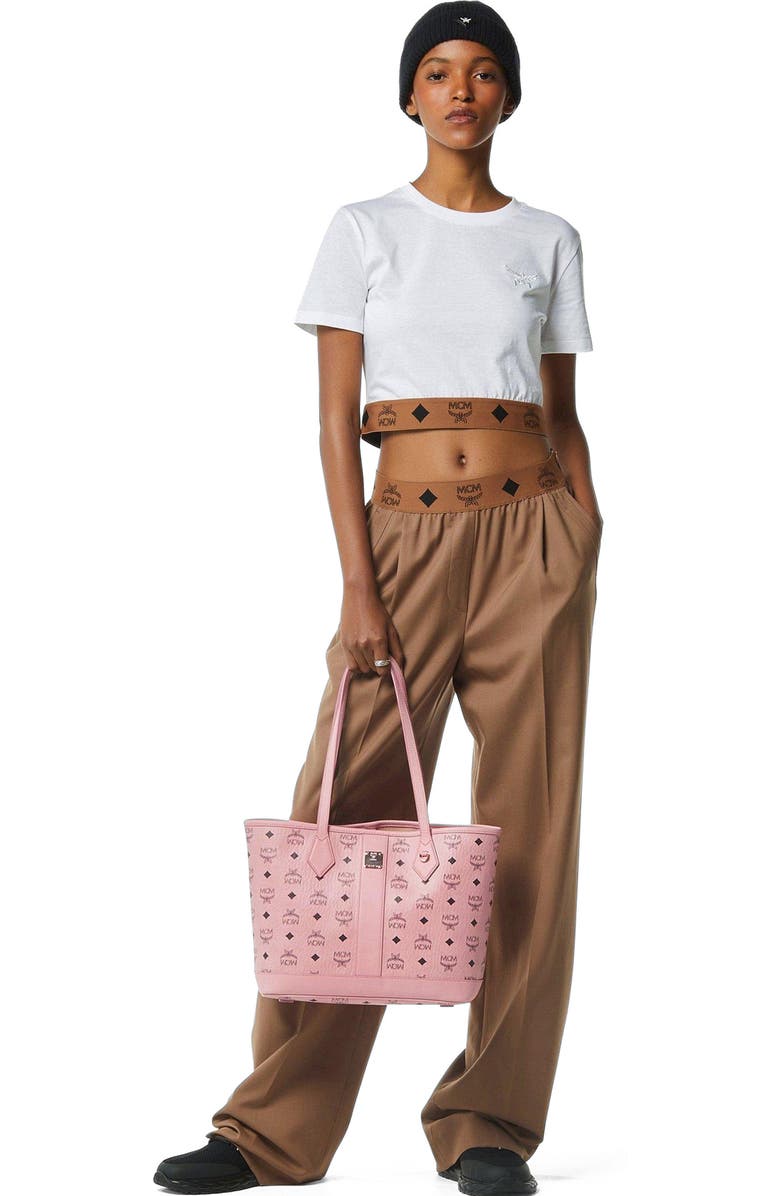 MCM New Small Liz Shopper in Visetos, Alternate, color, Soft Pink