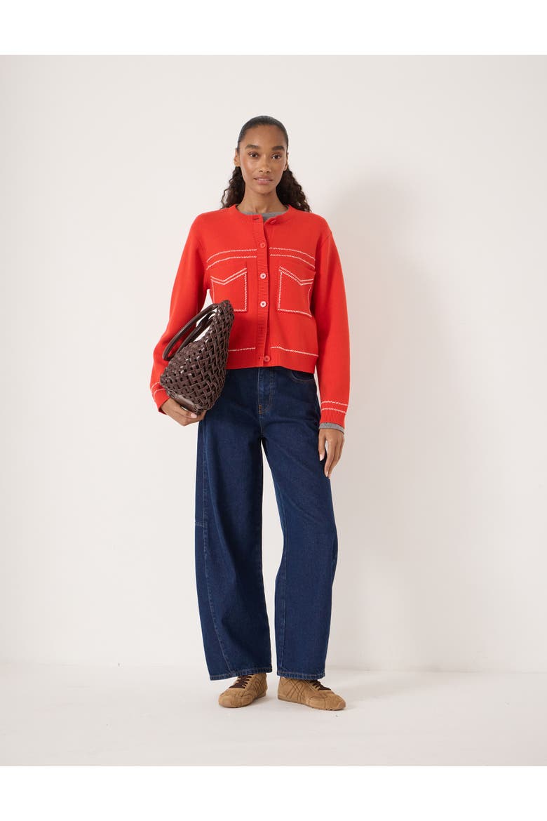 Wool-Blend Stitch Detail Cardigan, Alternate, color, Bright Red