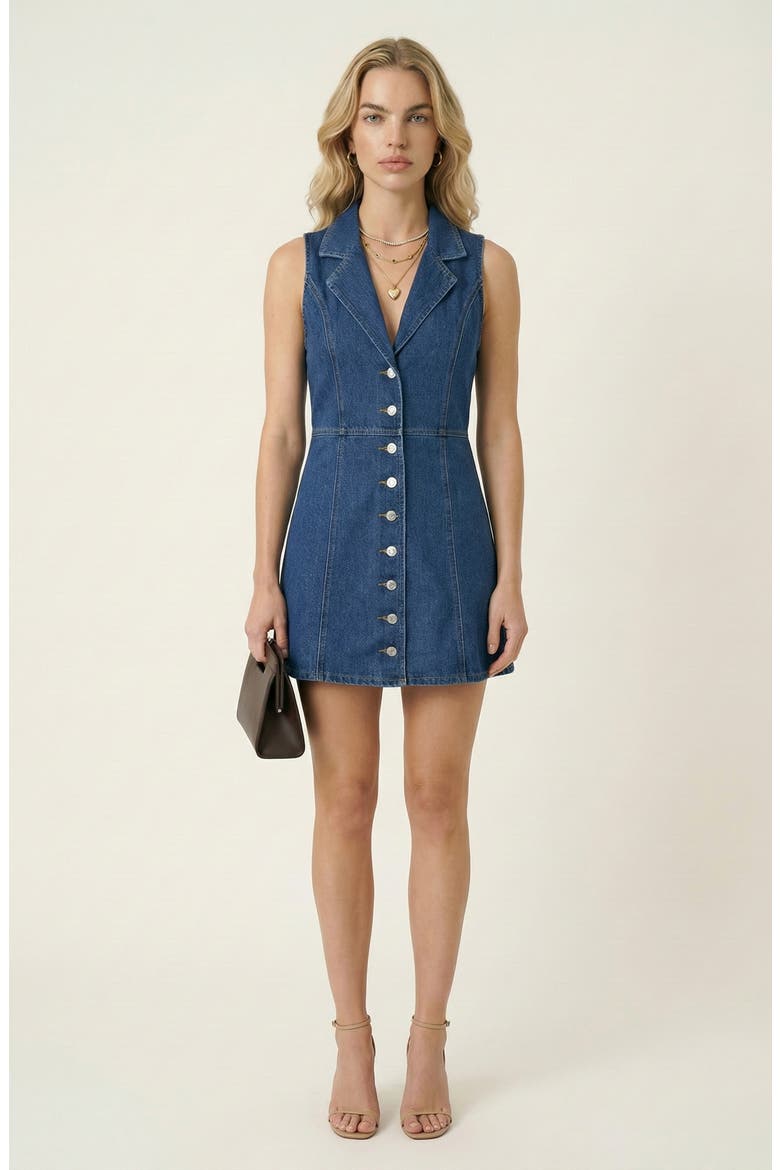 Sleeveless Button Front Denim Mini Dress, Main, color, Denim Blue