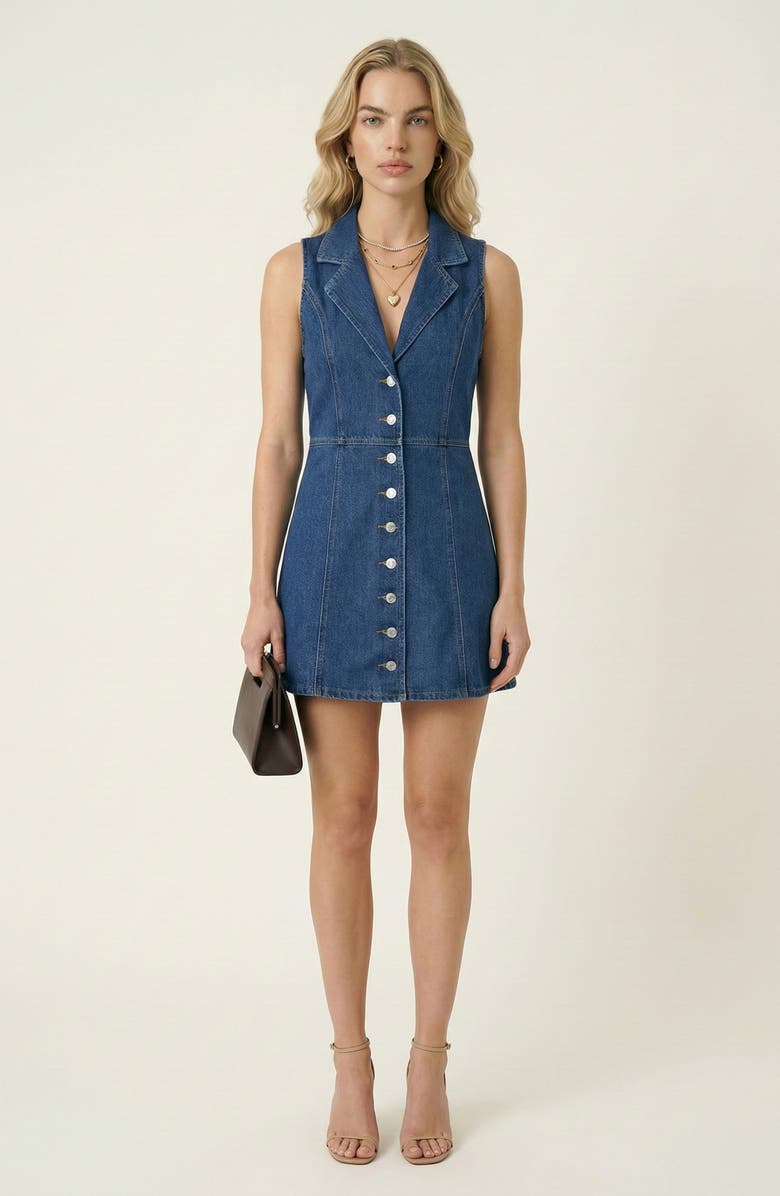 Modenaire Sleeveless Button Front Denim Mini Dress, Main, color, 