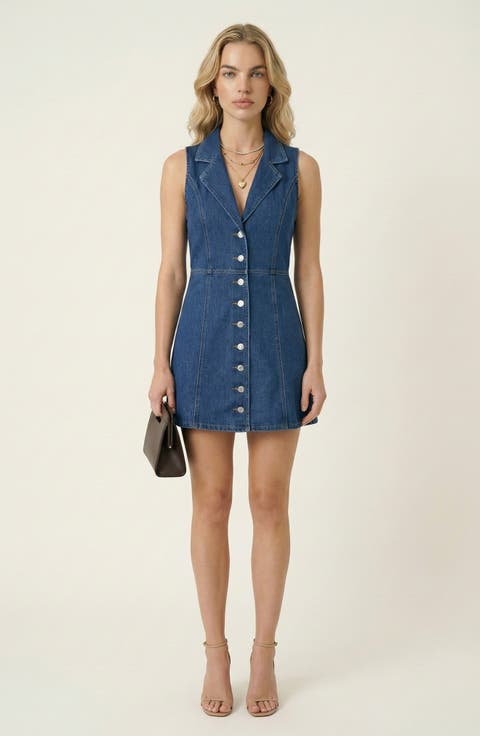Sleeveless Button Front Denim Mini Dress