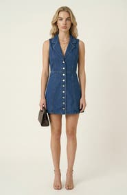 Modenaire Sleeveless Button Front Denim Mini Dress