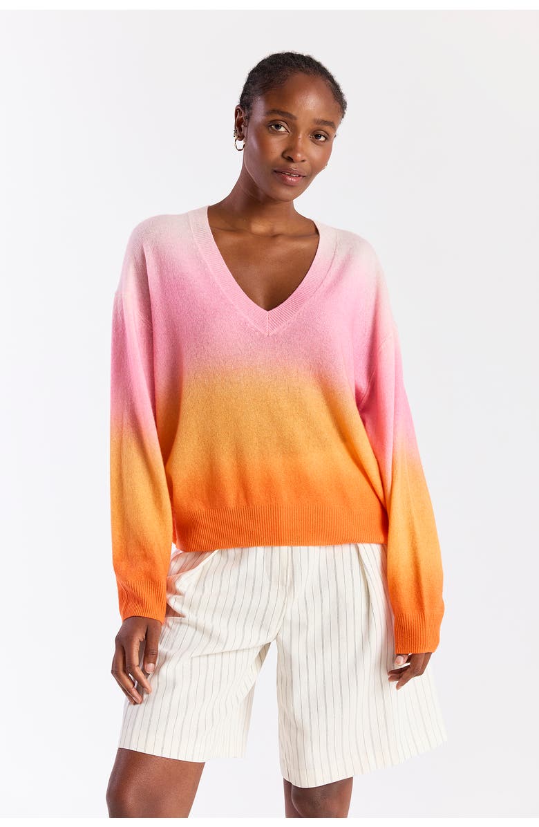 Brodie Pure Cashmere Bali Print 100% Cashmere V Neck Sweater, Main, color, Pink Bali Print