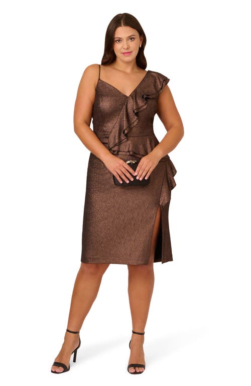 ADRIANNA PAPELL ADRIANNA PAPELL ZIGZAG RUFFLE FOILED KNIT COCKTAIL DRESS