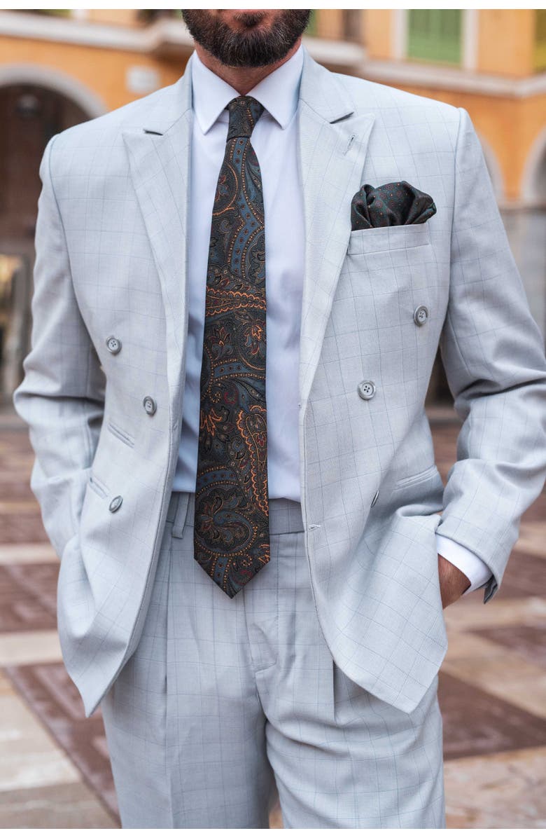 Elizabetta Marsala - Extra Long Printed Madder Silk Tie for Men, Alternate, color, Forest Green