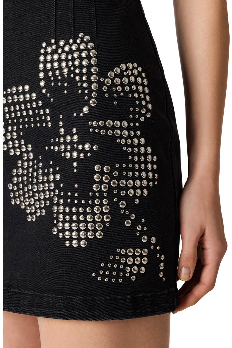 Rosella Beaded Floral Detail Denim Minidress, Alternate, color, WASHED BLACK