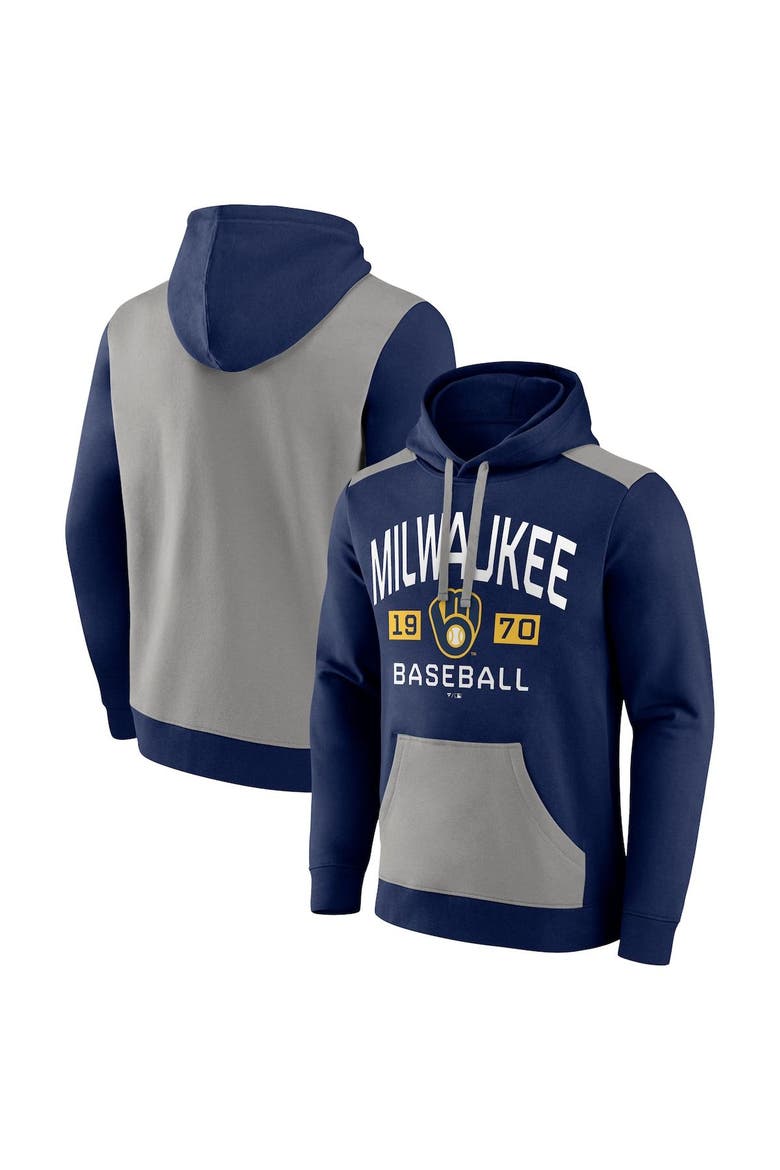 Men's Fanatics Branded Navy/Gray Milwaukee Brewers Chip In Team Pullover Hoodie, Alternate, color, Navy