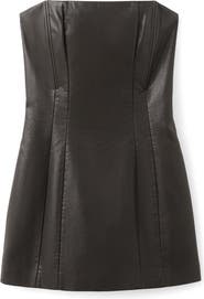 MANGO Strapless Faux Leather Minidress