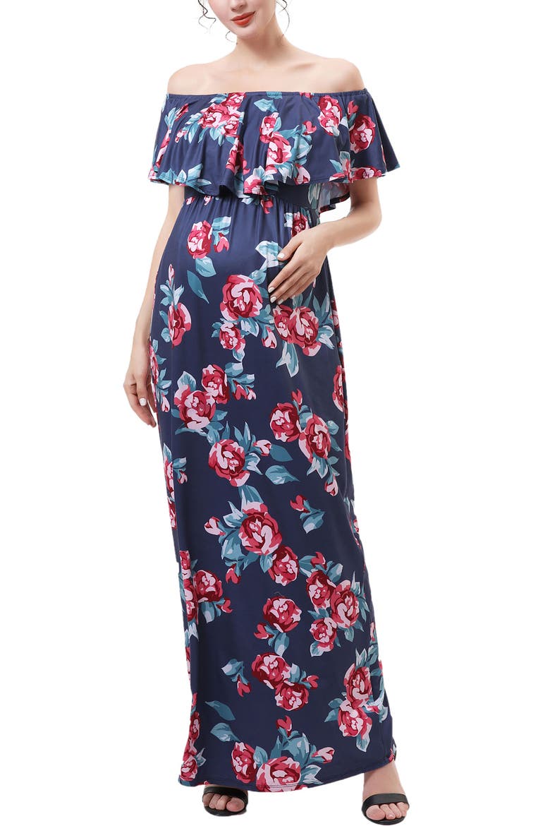 Calanthe Off the Shoulder Maternity Nursing Maxi Dress, Main, color, Multicolored