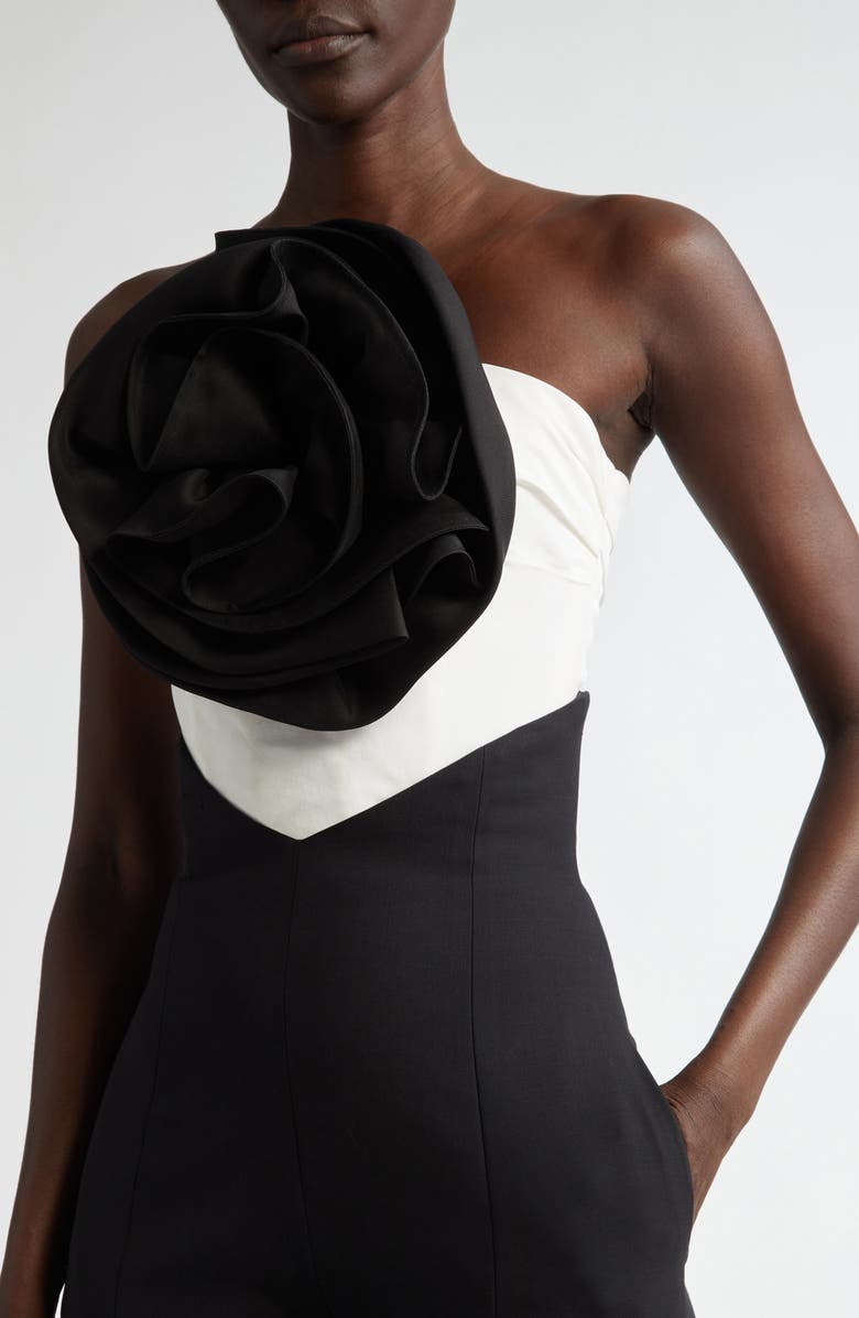 Carolina Herrera Rosette Strapless Silk Top, Alternate, color, 