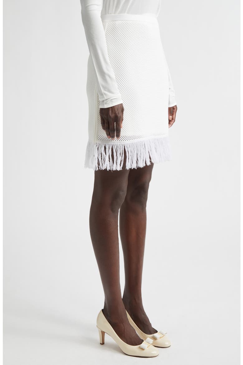 Open Knit Fringe Short Sleeve Virgin Wool Sweater Skirt, Alternate, color, WHITE