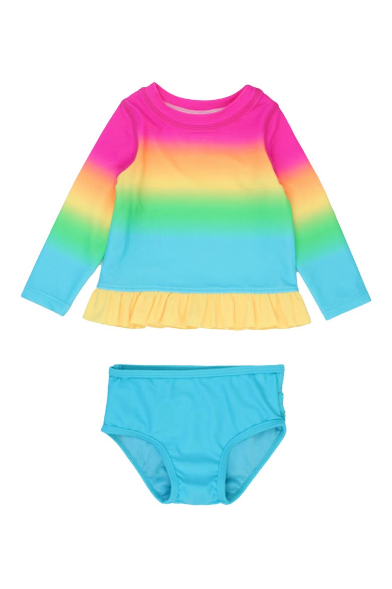 Kids' Neon Sunset Long Sleeve Two-Piece Rashguard Swimsuit, Main, color, ORANGE