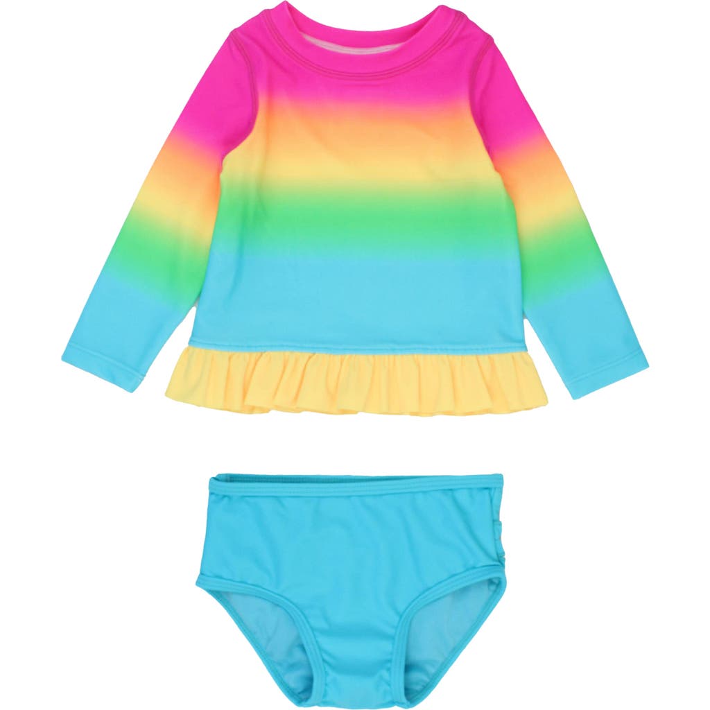 Rufflebutts Kids' Neon Sunset Long Sleeve Two-piece Rashguard Swimsuit In Orange