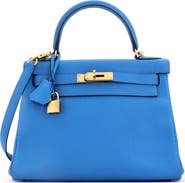 Pre-Owned Hermes Kelly Handbag Blue Togo with Gold Hardware 28