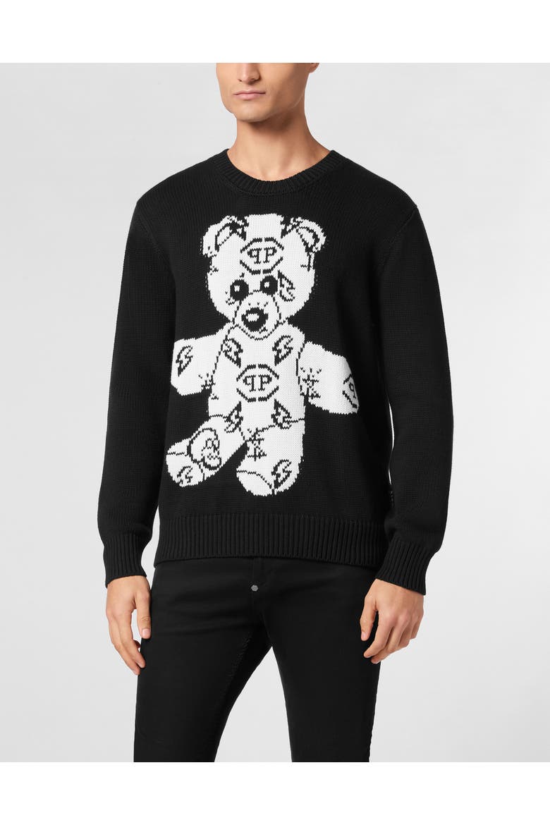 Pullover Round Neck Teddy Men, Main, color, black