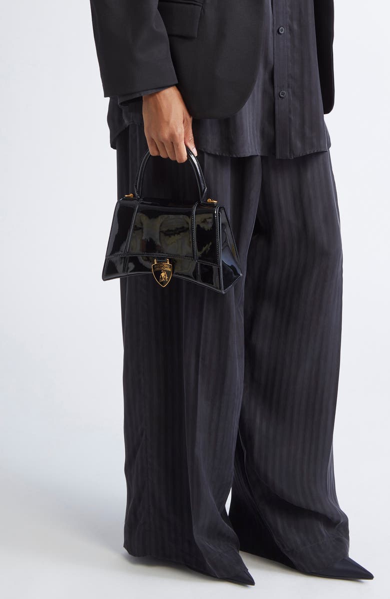 Balenciaga x Automobili Lamborghini Small Hourglass Patent Leather Top Handle Bag, Alternate, color, 1000 Black