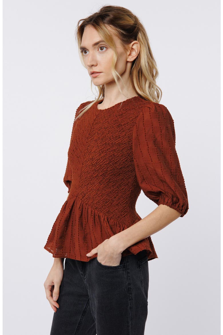 Esra Peplum Top, Alternate, color, BROWN