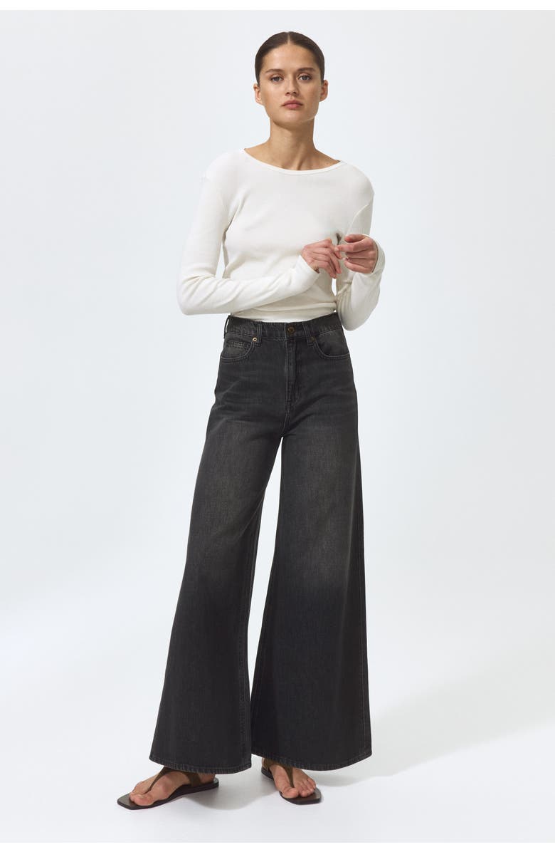 H&M Super wide high waist jeans, Alternate, color, Washed Black