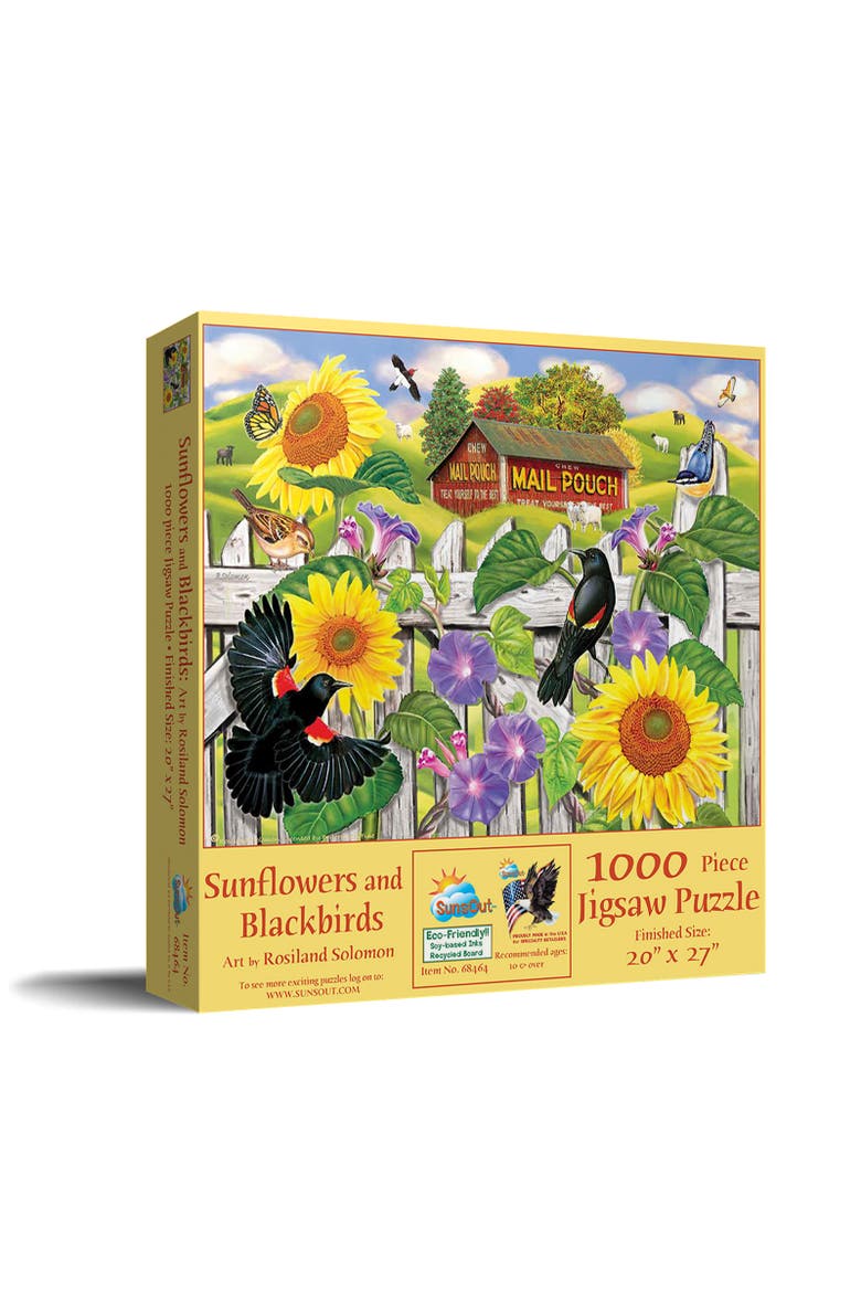 Sunflowers and Blackbirds 1000 piece Jigsaw Puzzle for Adults, Main, color, Multicolor