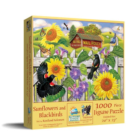 Sunflowers and Blackbirds 1000 piece Jigsaw Puzzle for Adults