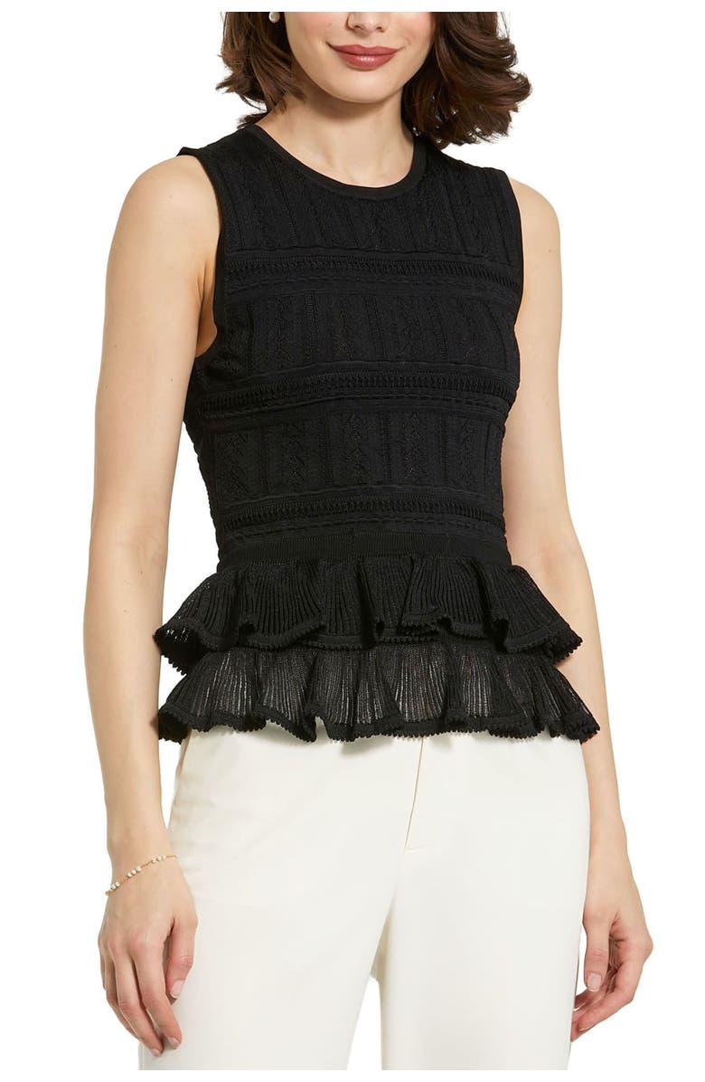 Mac Duggal Sleeveless High Neck Knit Top With Ruffle Hem, Main, color,