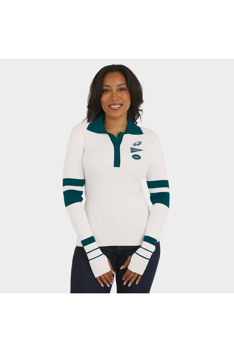 Women's WEAR by Erin Andrews White Philadelphia Eagles Ribbed Henley Polo Sweater, Alternate, color, White