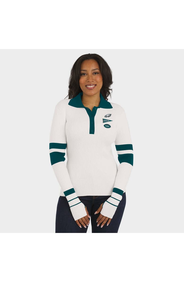 WEAR by Erin Andrews Women
s WEAR by Erin Andrews White Philadelphia Eagles Ribbed Henley Polo Sweater, Alternate, color, White
