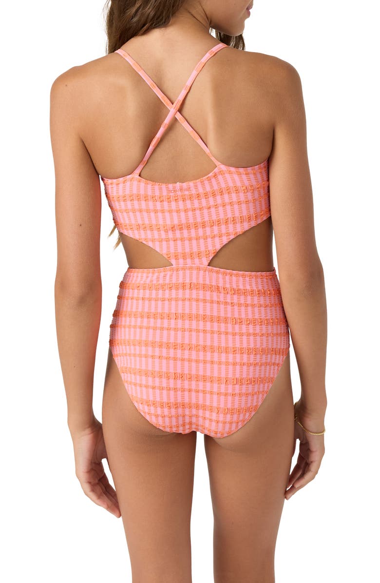 O'Neill Kids' Paradise Plaid Knot Front One-Piece Swimsuit, Alternate, color, 