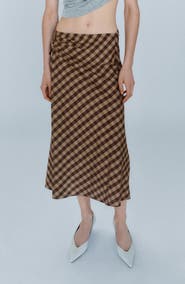MANGO Gingham Midi Skirt