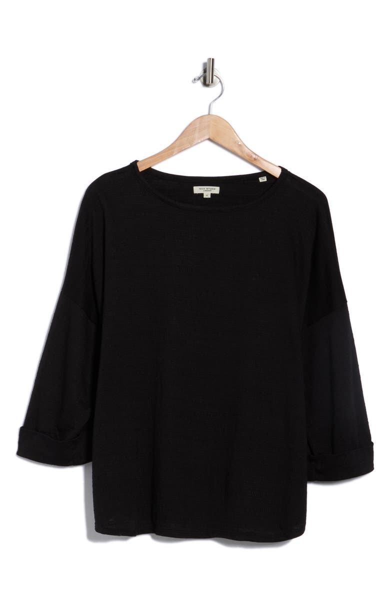 MAX STUDIO Three-Quarter Sleeve Rib Top, Alternate, color, Black