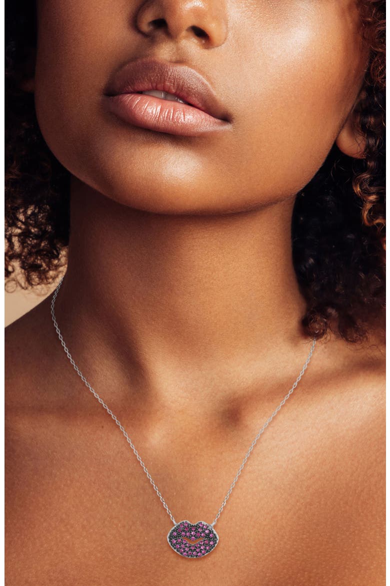 Pavé Cubic Zirconia Lip Pendant Necklace, Alternate, color, SILVER