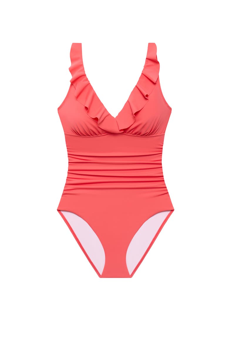 Kayla Ruffle Underwire One-Piece Swimsuit, Alternate, color, Coral