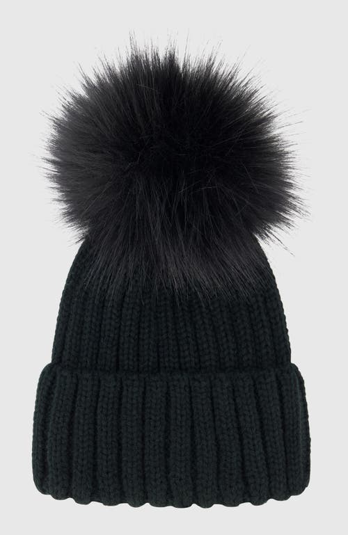 Lyla Grant Beanie Hat With Fur-free Fox (faux Fur) Pompom In Black