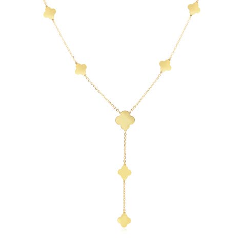 Gold Clover Station Lariat Necklace