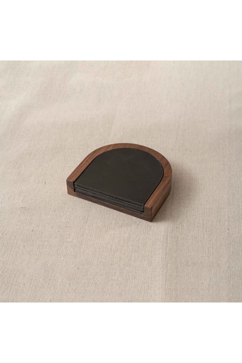 Coaster Set with Holder, Main, color, Brown