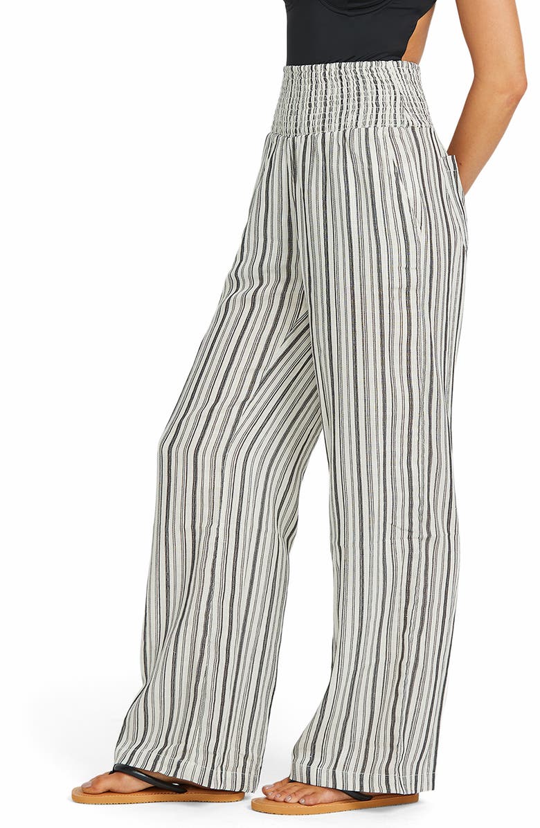 Billabong New Waves Stripe Wide Leg Pants, Alternate, color, Black Pebb