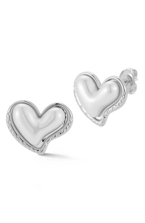 Faux Pearl Heart Stud Earrings