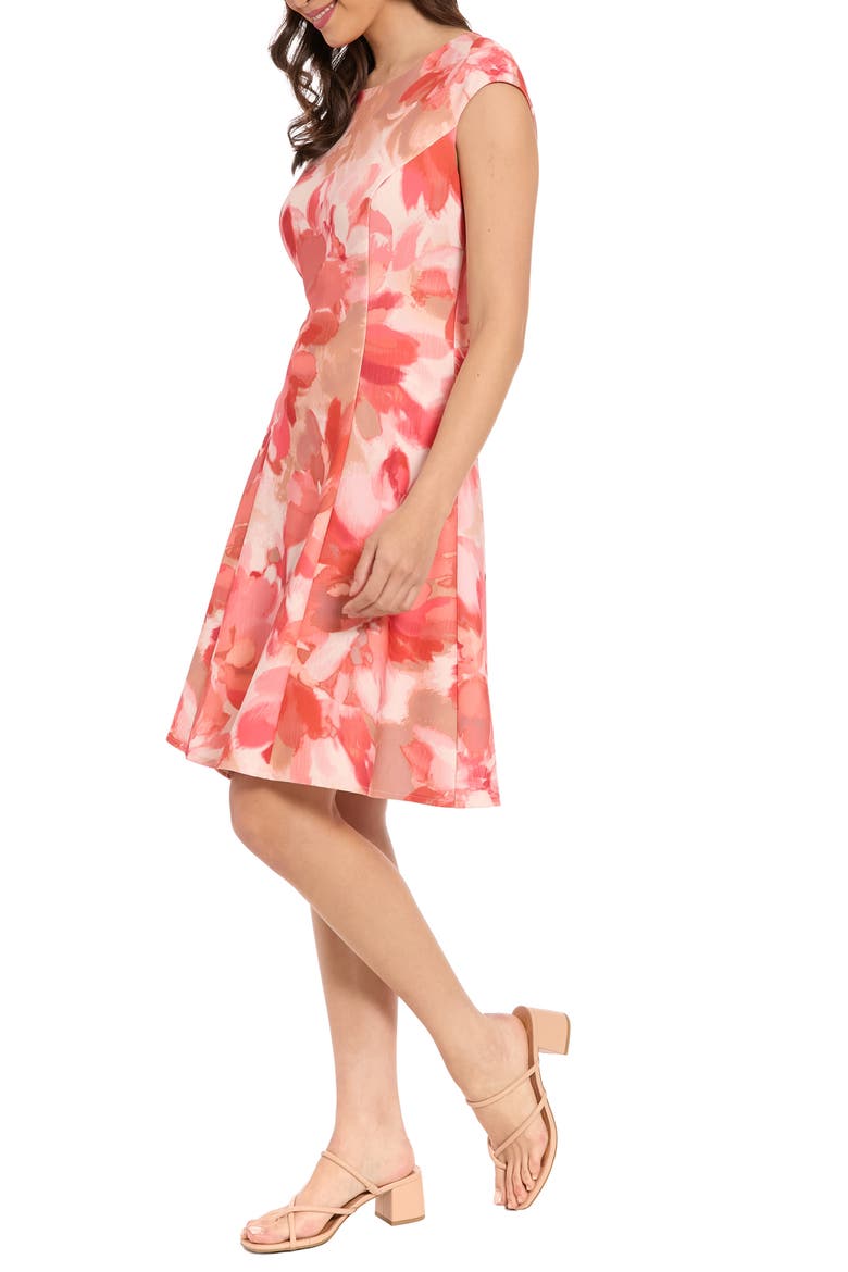 Floral Cap Sleeve Fit & Flare Dress, Alternate, color, IVORY/ CORAL
