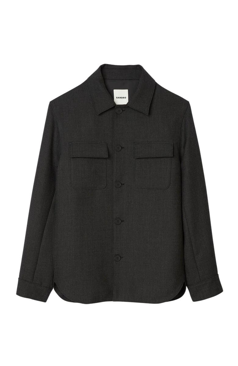 SANDRO Wool Overshirt with pockets, Alternate, color, Dark Grey
