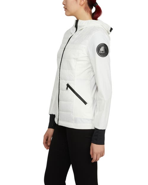 Pajar Cressy Mixed Media Channel Quilted Stretch Puffer In White
