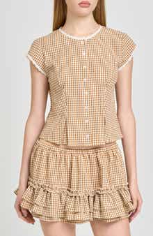Aria Gingham Crop Button-Up Top