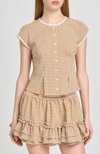 Aria Gingham Crop Button-Up Top