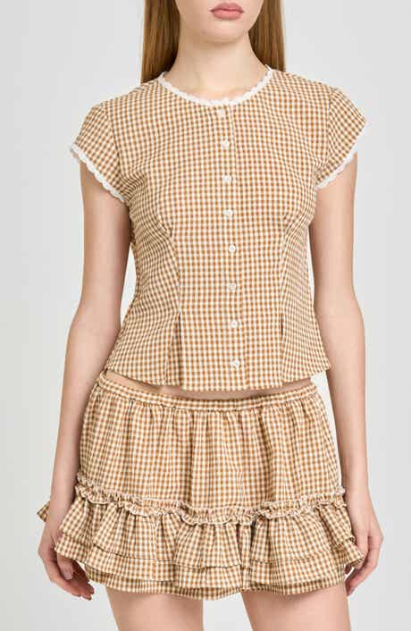 Aria Gingham Crop Button-Up Top
