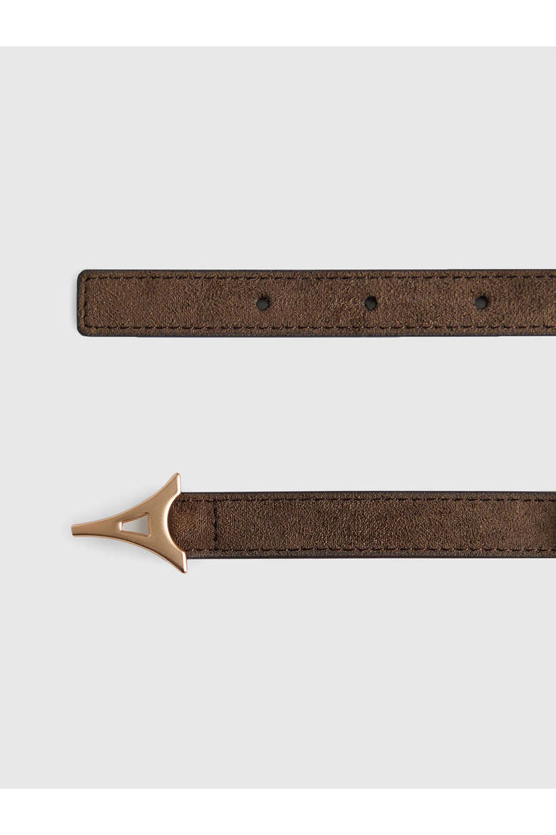 Leonie Slim Suede Belt With Gold Hardware, Main, color, Brown