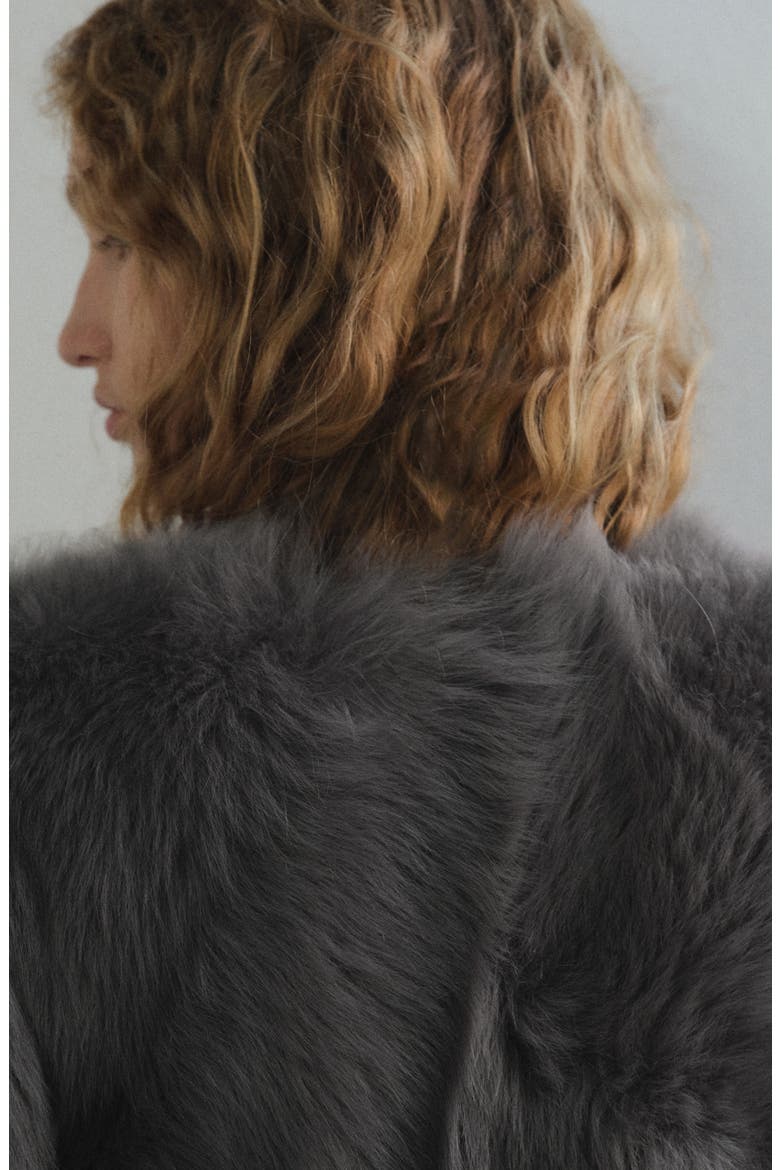 Reversible Leather & Genuine Shearling Coat, Alternate, color, GREY