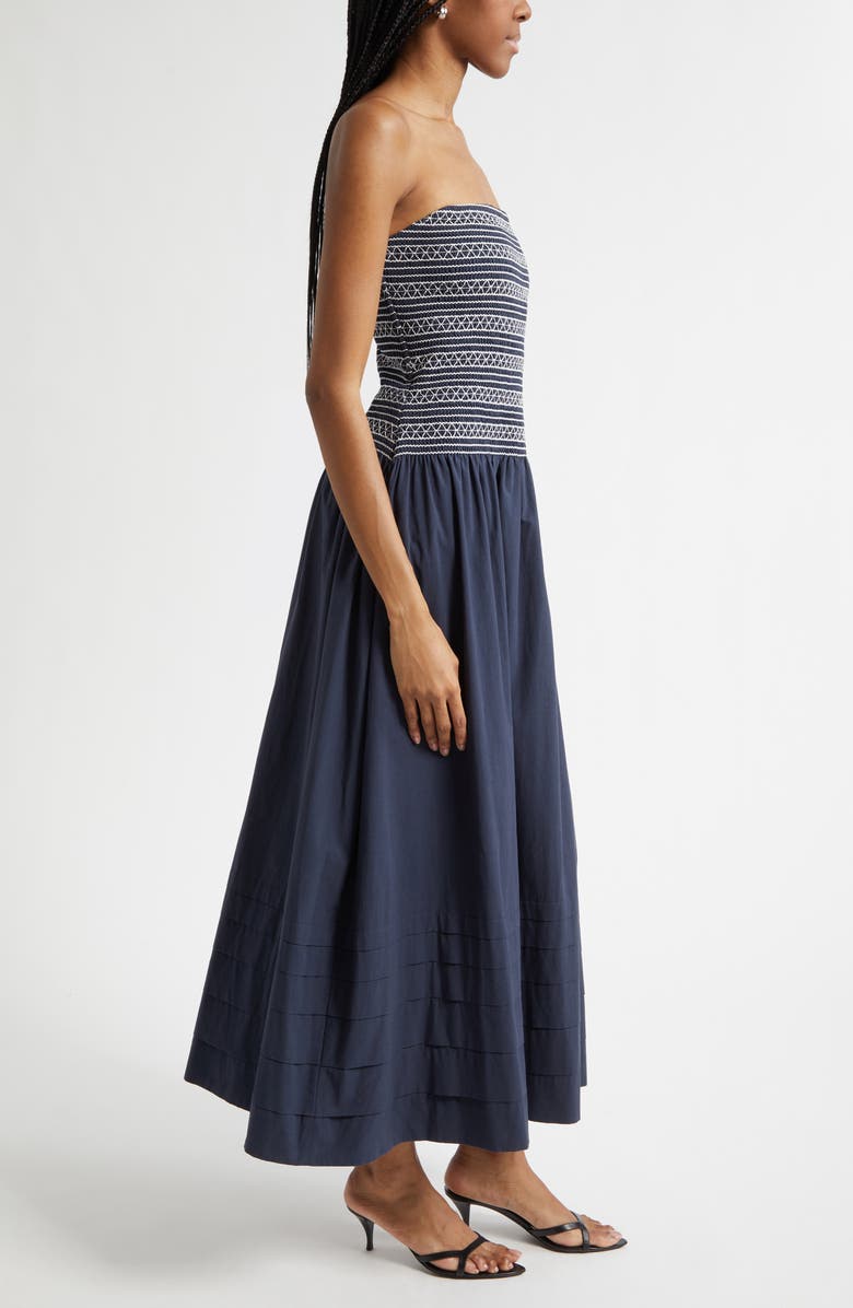 Ramy Brook Jace Cotton Poplin Strapless Smocked Maxi Dress, Alternate, color, Navy