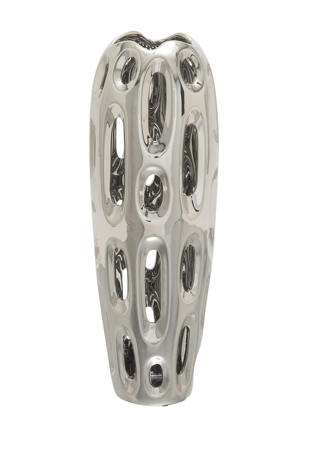 VIVIAN LUNE HOME Silvertone Ceramic Vase with Cut Out Designs
