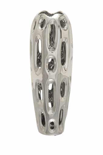 VIVIAN LUNE HOME Silvertone Ceramic Vase with Cut Out Designs